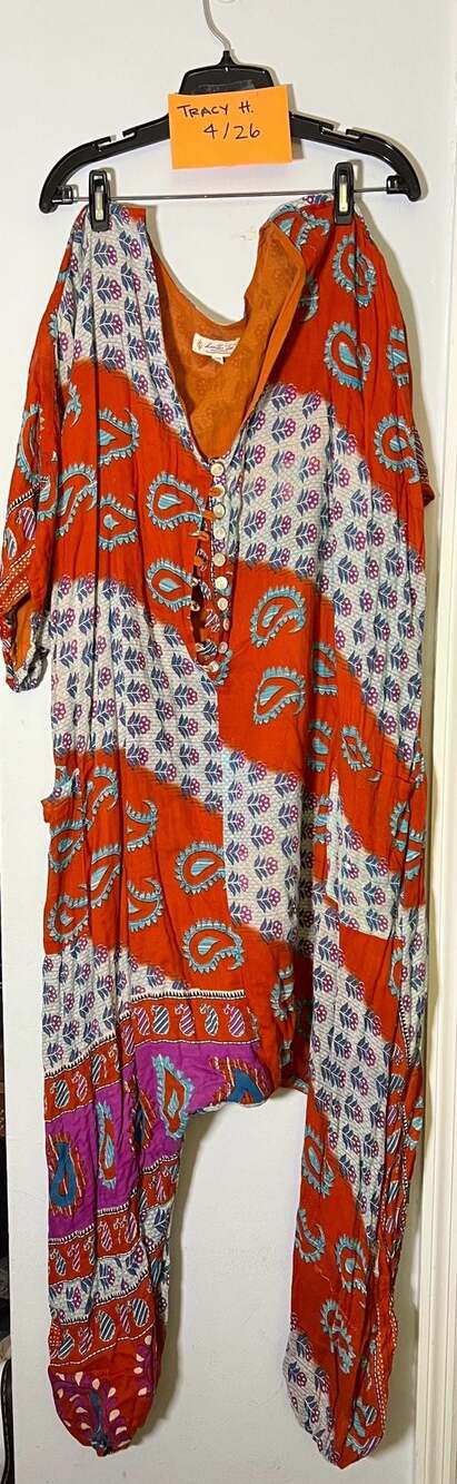 Kantha Bae Eva Jumpsuit Orange Paisley Patchwork One Size